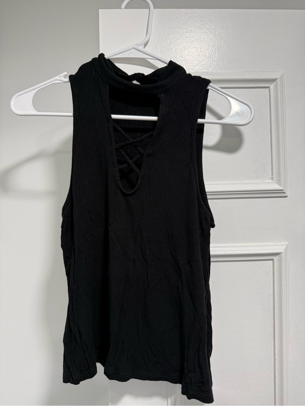 Charlotte Russe Sleeveless Black Crisscross Neck Tank Top - Women's